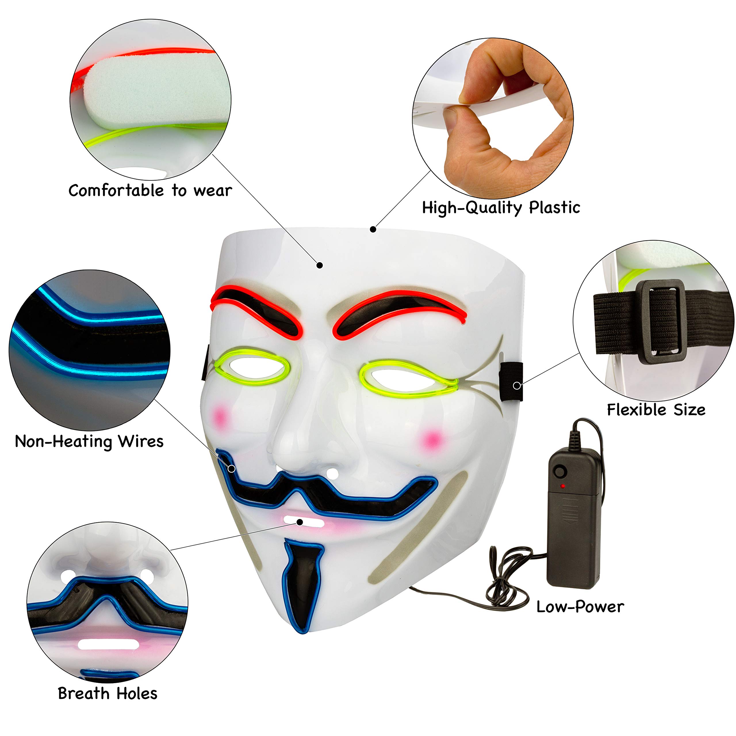 V for Vendetta Mask - Anonymous Guy Fawkes Halloween Costume Mask for Cosplay, Protests & Hacker Themed Parties - Black Latex Full Face Cover