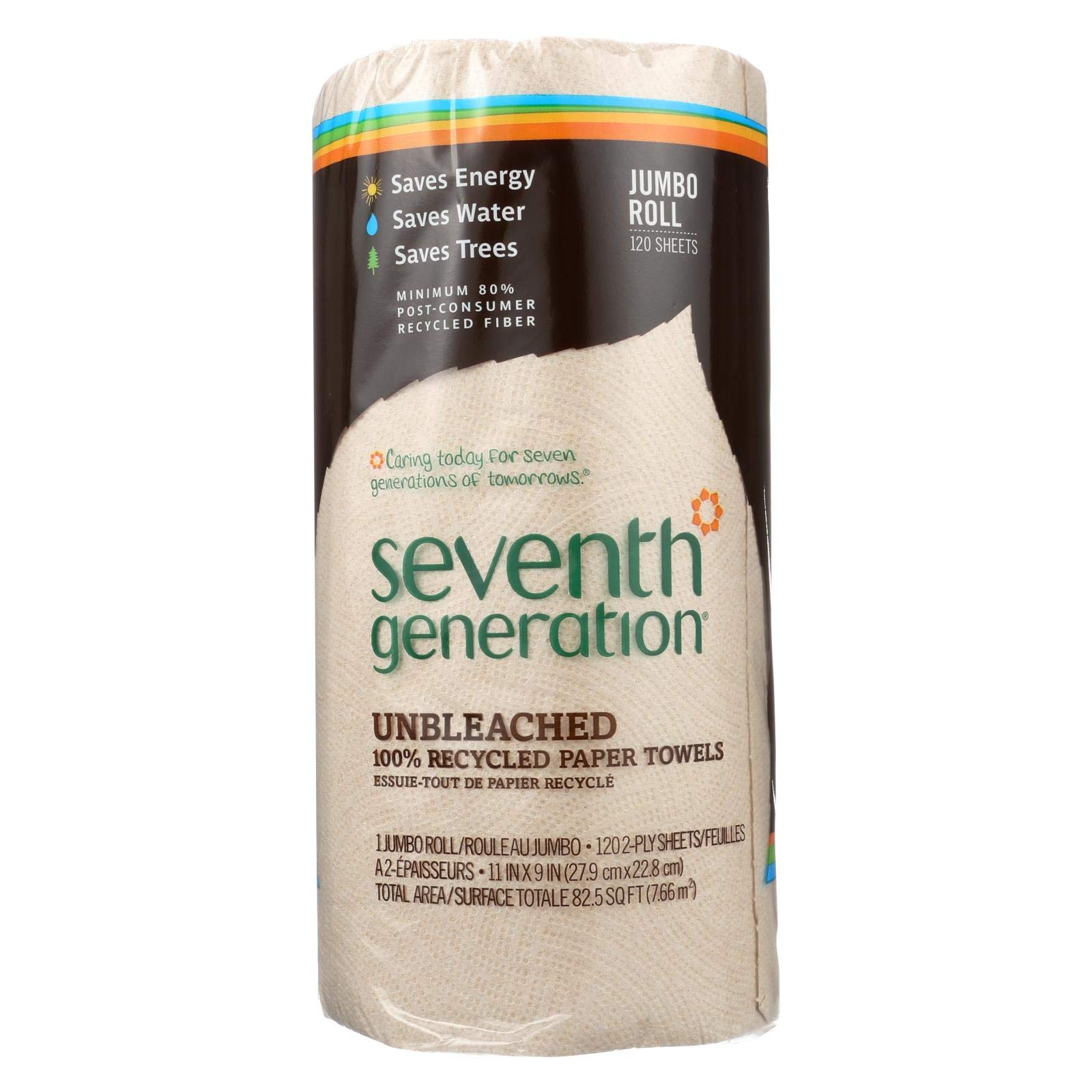 Seventh Generation Natural Paper Towels, 120 Count | Eco-Friendly, Recycled & Unbleached | Perfect for Kitchen Cleaning, Spill Absorption & Household Use