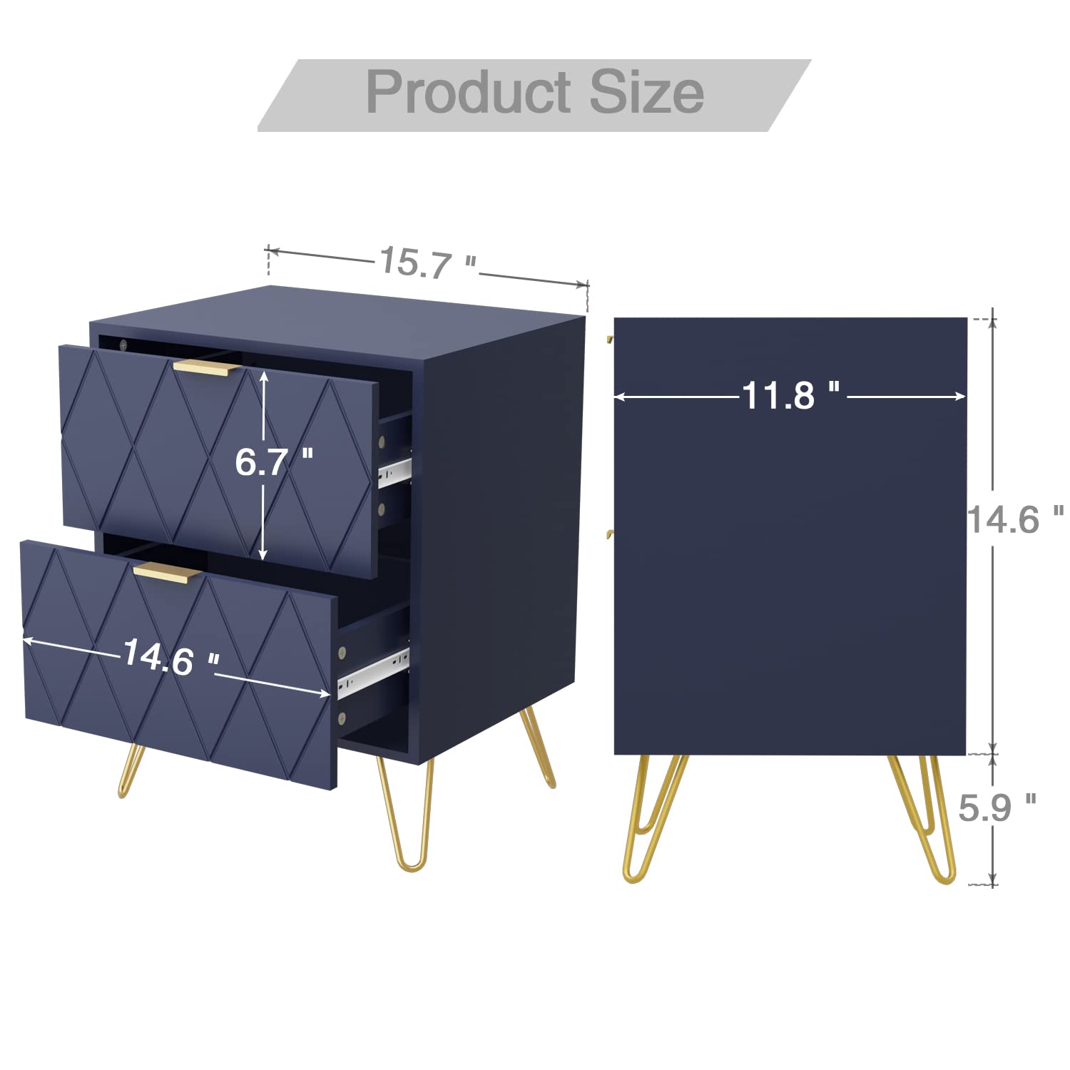 Anbuy 3-Piece Navy Blue Bedroom Furniture Set - 9-Drawer Dresser & 2 Nightstands with 2 Drawers Each, Solid Wood Bedroom Storage for Master Bedroom, Guest Room or Dorm Organization
