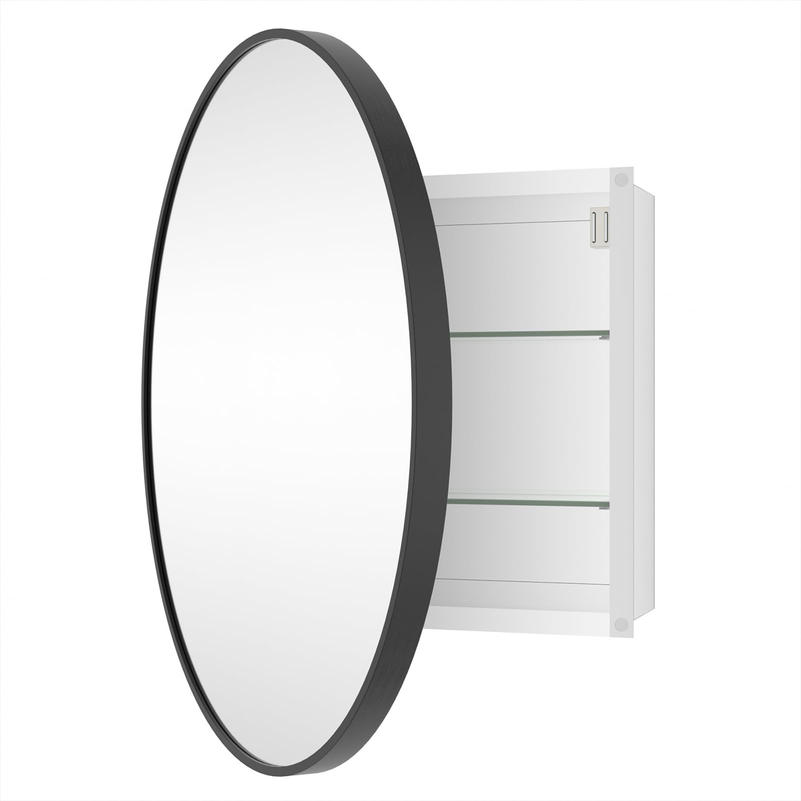 24 Inch Black Round Wall Mounted Medicine Cabinet with Mirror - Aluminum Alloy Metal Frame, Surface Mount Bathroom Storage | Perfect for Small Bathrooms, Powder Rooms & Vanity Areas