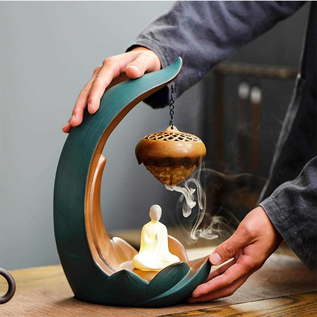 Ceramic Lotus Backflow Incense Burner - Hanging Aromatherapy Diffuser for Meditation, Yoga & Relaxation - Sandalwood Incense Holder for Home Decor & Spiritual Use