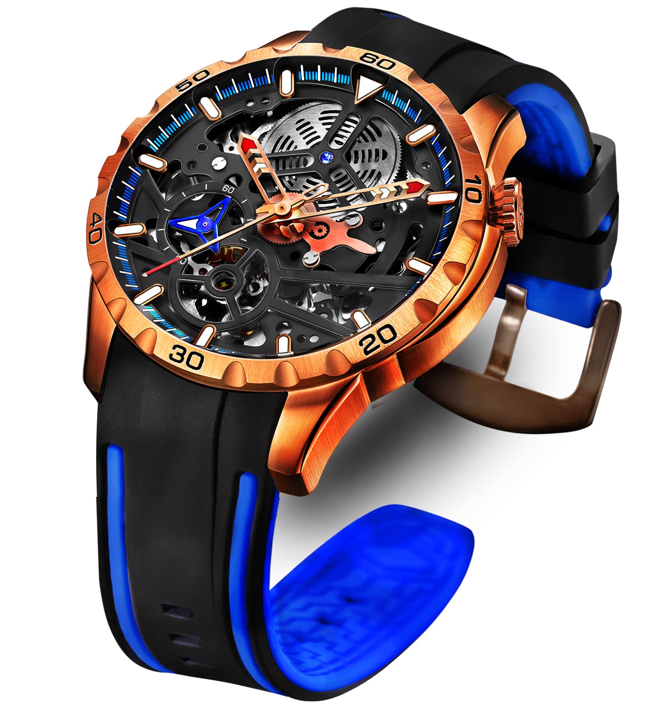 WISHDOIT Men's Automatic Skeleton Watch - Stainless Steel Waterproof Mechanical Wristwatch with Self-Winding Movement - Luxury Gift for Father, Husband, Boyfriend - Perfect for Business, Formal Events & Daily Wear