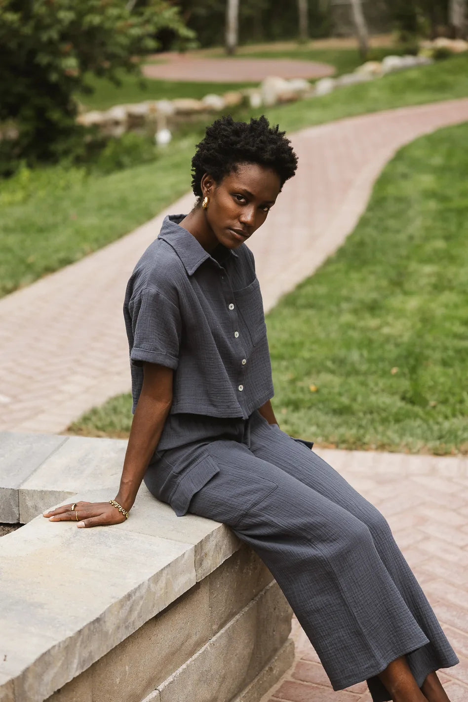 Benji Cotton Gauze Pants for Women - Soft & Breathable Slate Blue Lounge Pants - Perfect for Yoga, Sleepwear & Casual Wear - FINAL SALE