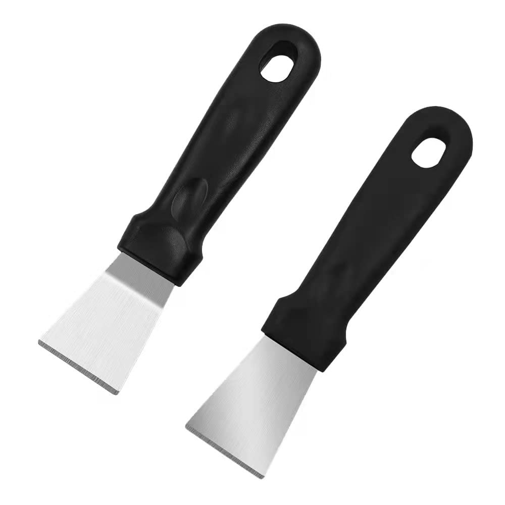 2 Pack Blackstone Griddle Scraper Tool - Heavy Duty Metal Grill Cleaner for Outdoor BBQ, Stiff Pan Scraper Spatula with Durable No-Replacement Blades - Perfect for Camping, Backyard Cookouts & Tailgating Parties