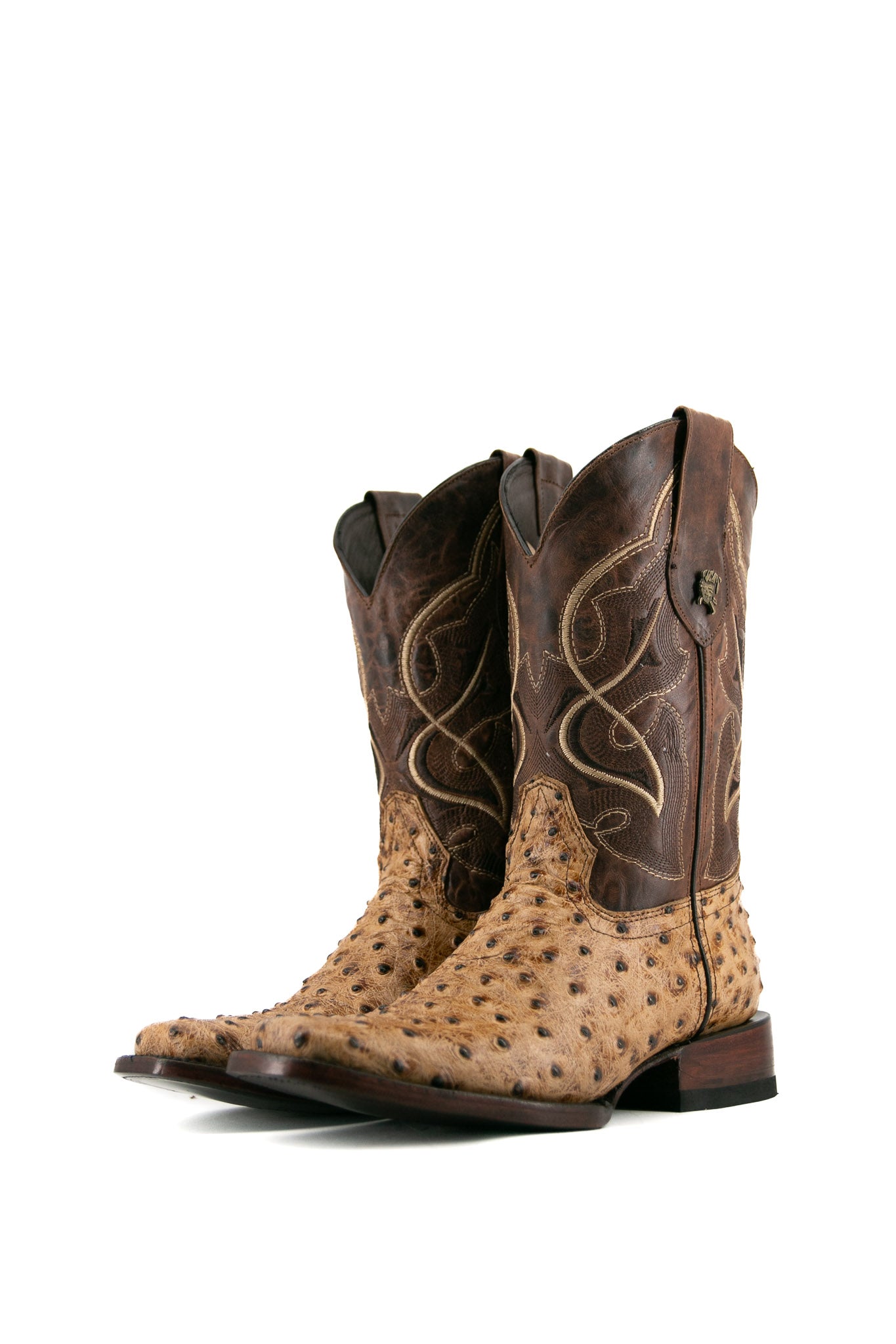 Vintage Ostrich Print Cowboy Boots for Men & Women - Western Rodeo Style Leather Boots - Perfect for Country Music Festivals, Line Dancing & Cowboy Themed Parties