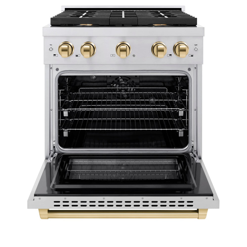 ZLINE Autograph Edition 30-inch 4.2 cu. ft. Dual Fuel Range with 4-Burner Gas Cooktop & Electric Convection Oven - Stainless Steel with Polished Gold Accents (SDRZ 30 G) - Perfect for Gourmet Kitchens & Professional Home Chefs