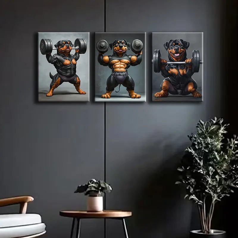 3-Piece Rottweiler Metal Wall Art - Ready to Hang Dog Lover Gift for Gym & Home Decor - Perfect for Fitness Rooms, Man Caves & Pet Lovers