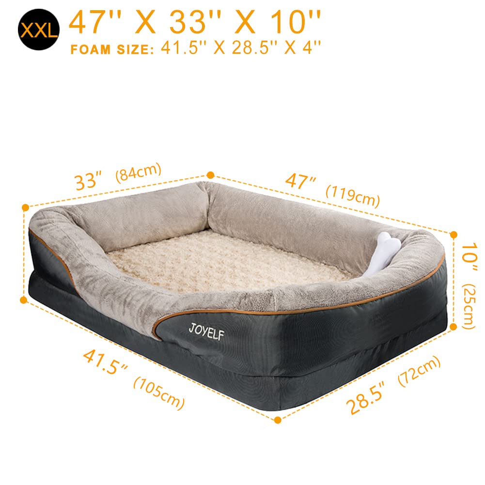 JOYELF XXLarge Orthopedic Memory Foam Dog Bed with Removable Washable Cover - Supportive Pet Sofa for Large Breed Dogs - Perfect for Living Room, Bedroom & Kennel Use