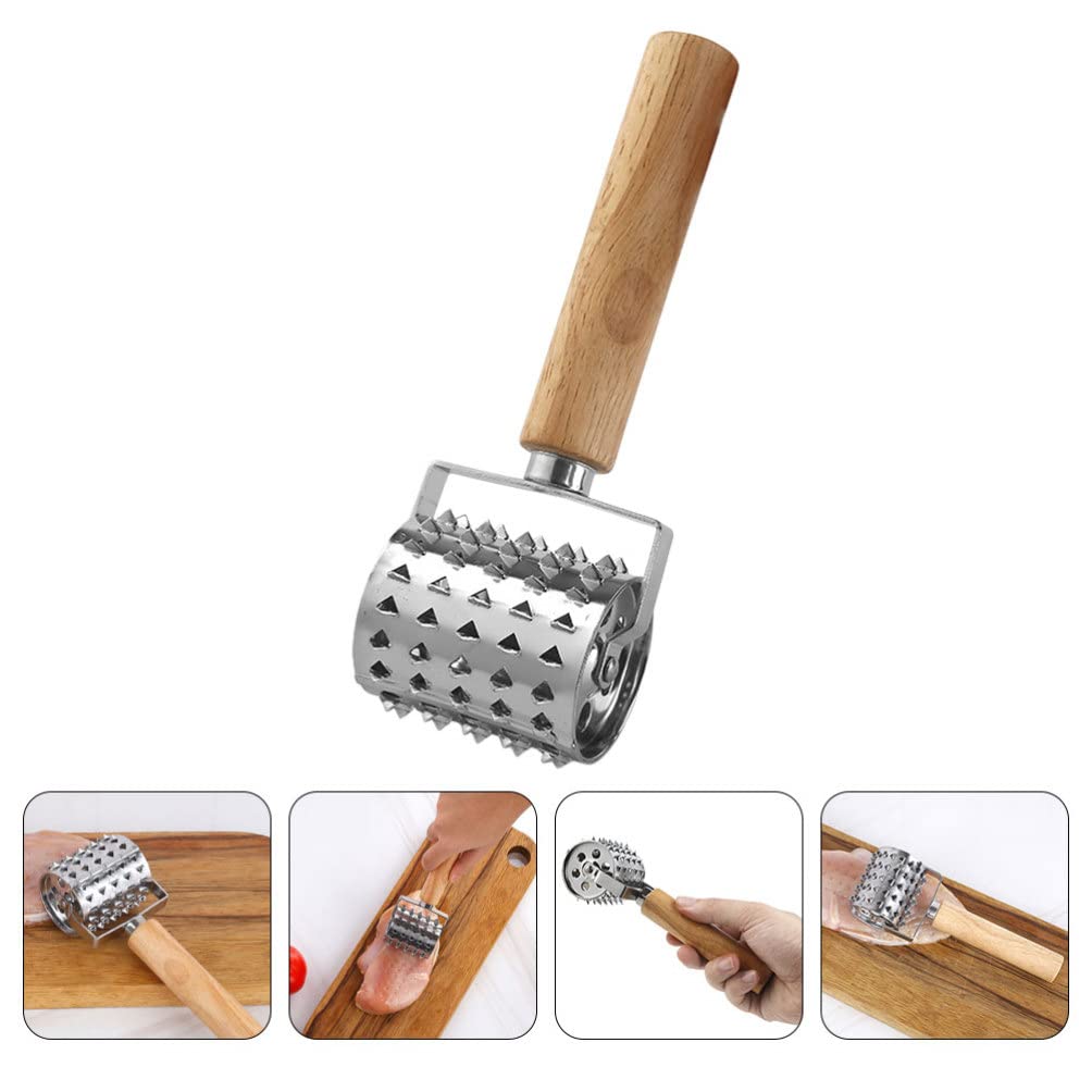 Premium Wooden Handle Meat Tenderizer - Heavy Duty Metal Needle Steak Pounder for Beef, Pork & Chicken | Perfect for Home Cooking, BBQ & Restaurant Use