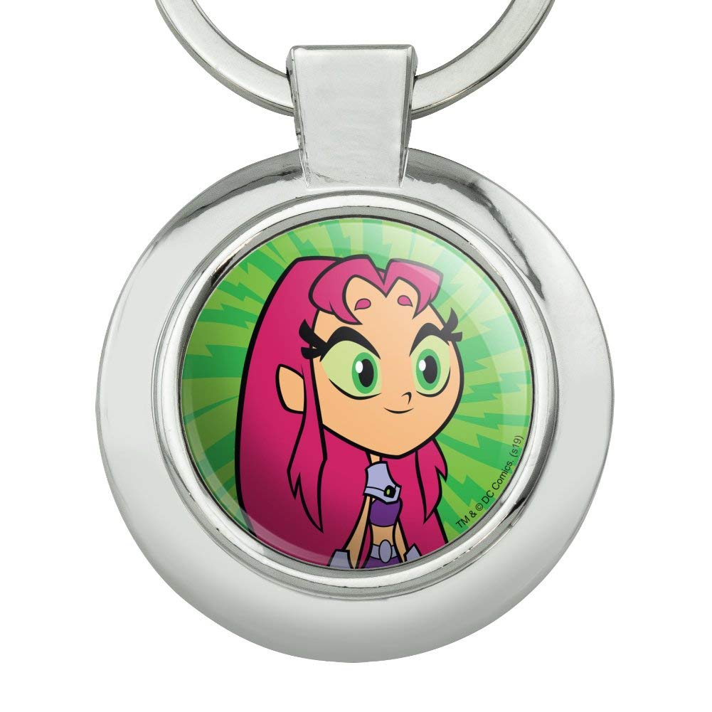 Teen Titans Go! Starfire Keychain - Round Chrome Plated Metal Key Ring - Perfect for Backpacks, Gifts & Superhero Fans