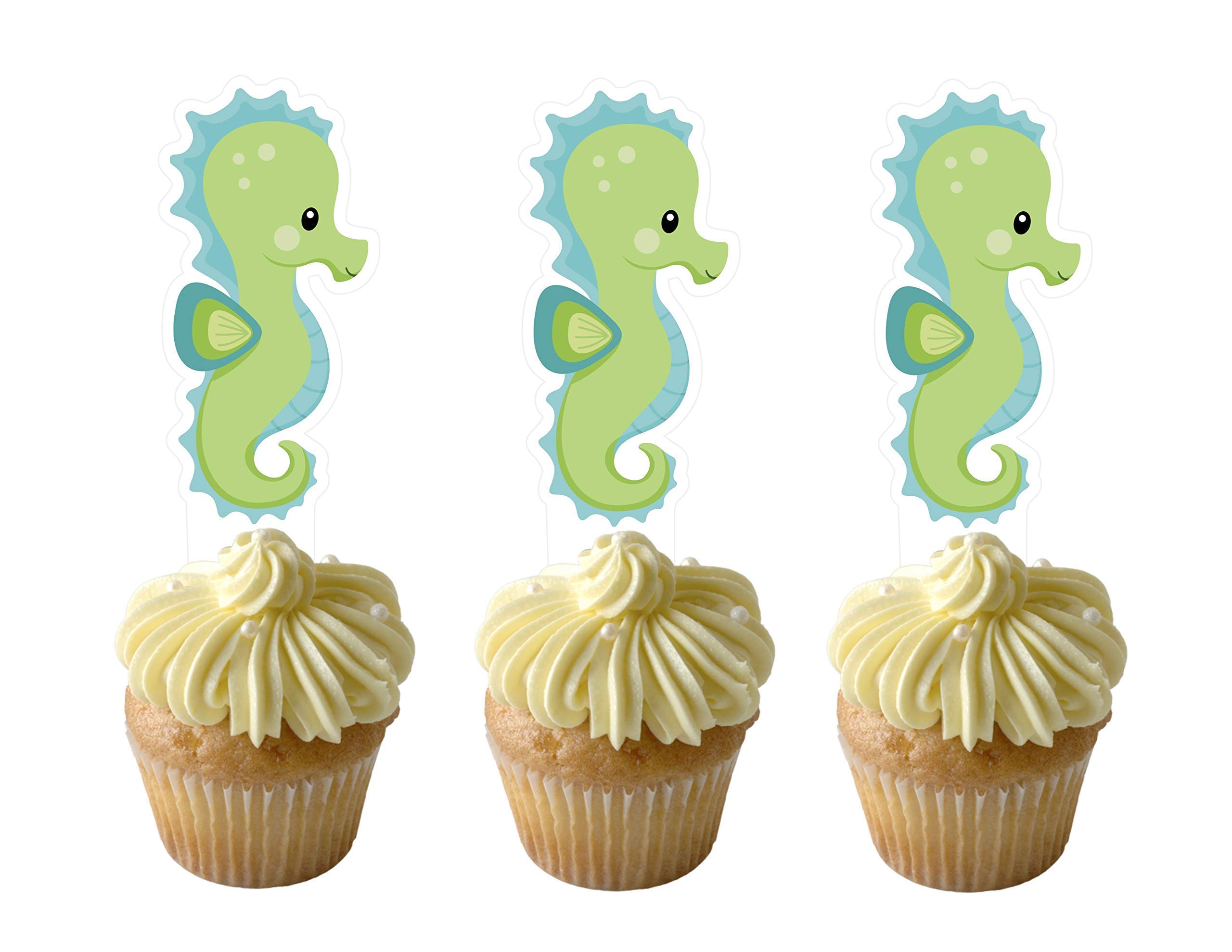 12 Pcs Seahorse Cupcake Toppers - Ocean Animal Cake Decorations for Baby Showers, Birthday Parties & Sea Themed Events - Perfect for Beach Weddings, Underwater Party Decor & Dessert Displays