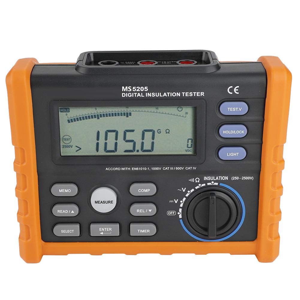 MS5205 Digital Insulation Tester - 0.01MΩ to 100GΩ Range with 250V-2500V Voltage | High Precision Insulation Resistance Multimeter for Electrical Safety Testing | Perfect for HVAC, Industrial Equipment & Home Wiring Maintenance