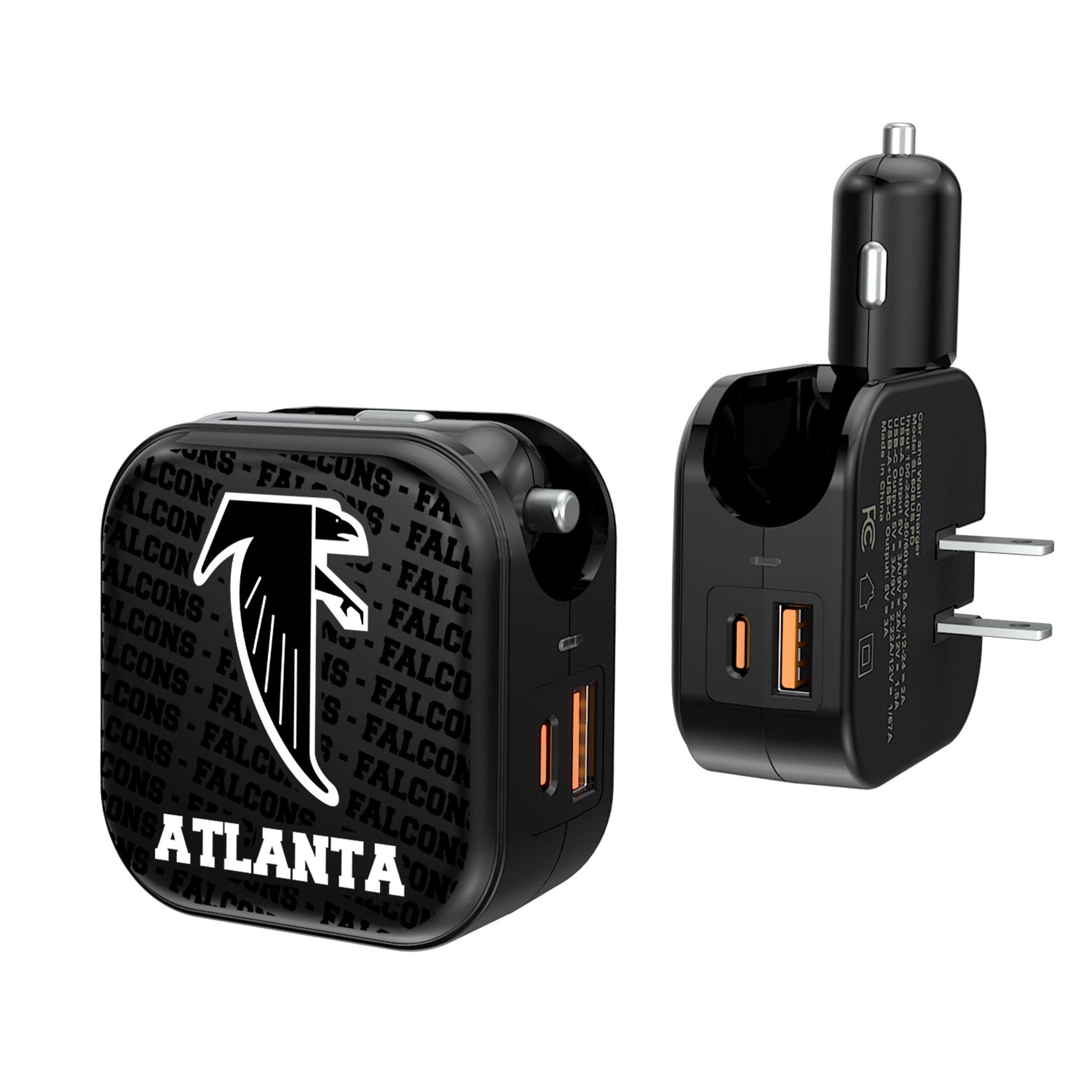 Atlanta Falcons 2-in-1 USB A/C Fast Charger - Dual Port Phone Charger for iPhone & Android - Perfect for Home, Office & Travel