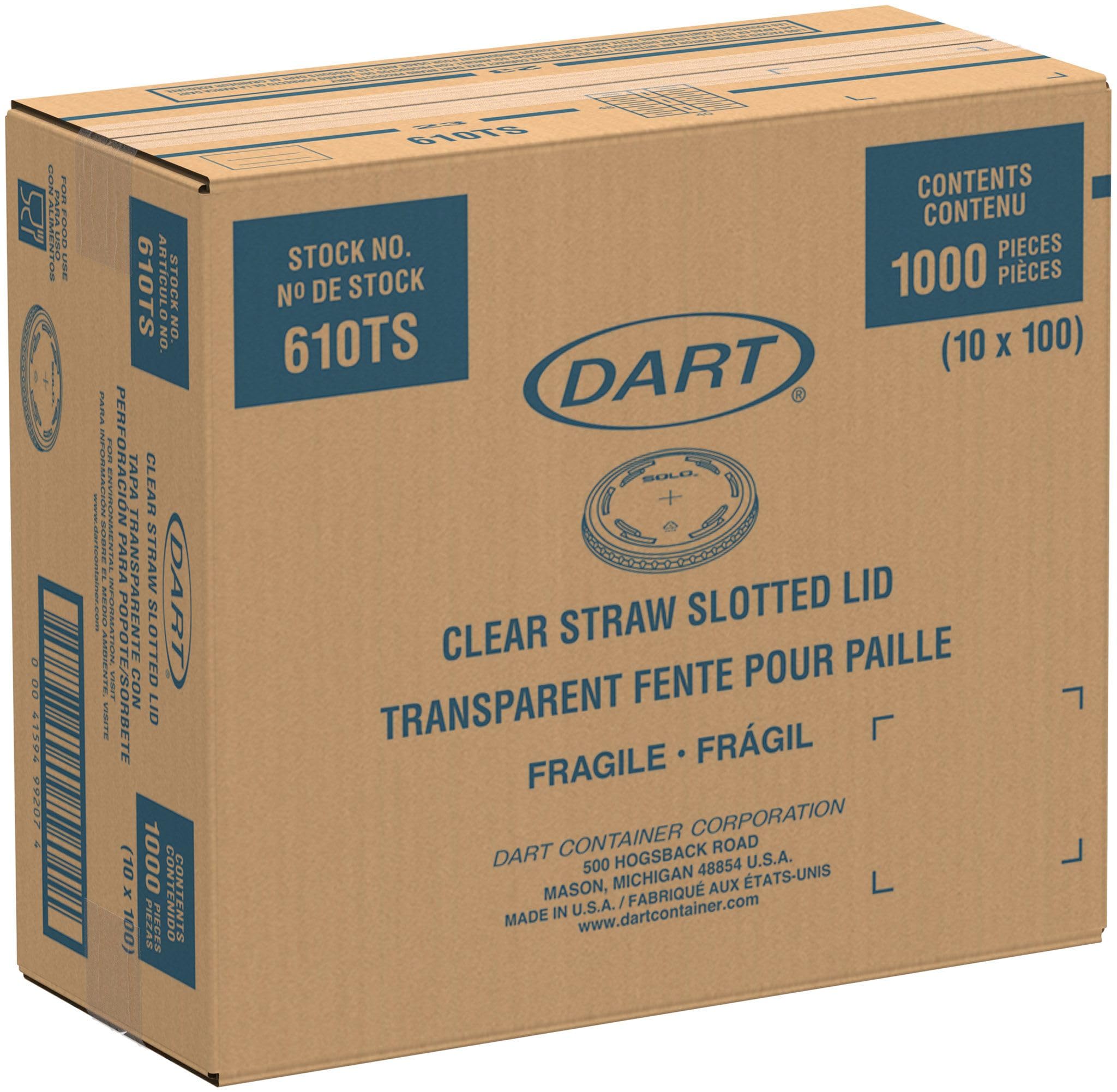 Dart 610TS Clear PET 610 Flat Straw Slot Lids - Case of 1000 (Ideal for Cold Drink Cups, Smoothies & Takeout Beverages)