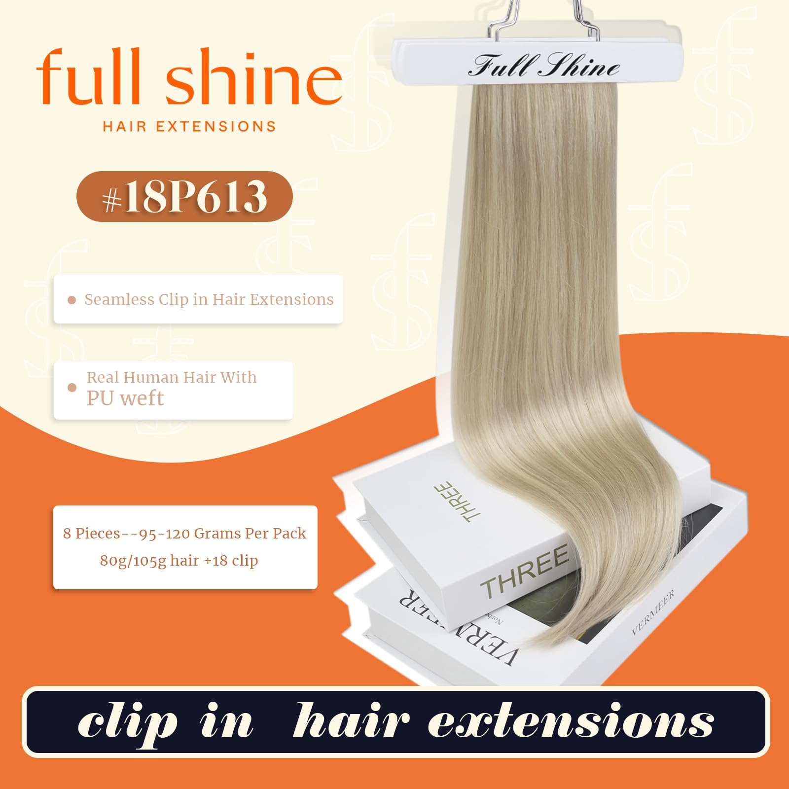 Ash Blonde Clip in Hair Extensions 16 Inch 8pcs 120g - 100% Real Human Hair with Thick Ends & Seamless Blonde Highlights | Perfect for Daily Styling, Parties & Special Occasions
