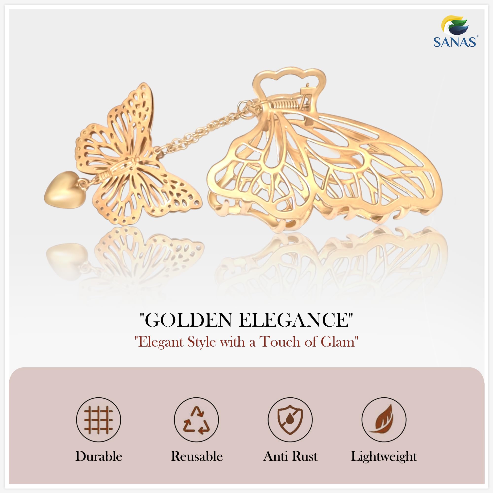 Sanas 2-Piece Pearl & Tassel Hair Clips for Women - Gold Metal Claw Clips, Butterfly Hair Clutchers - Elegant Hair Accessories for Girls & Women | Perfect for Parties, Weddings & Everyday Styling