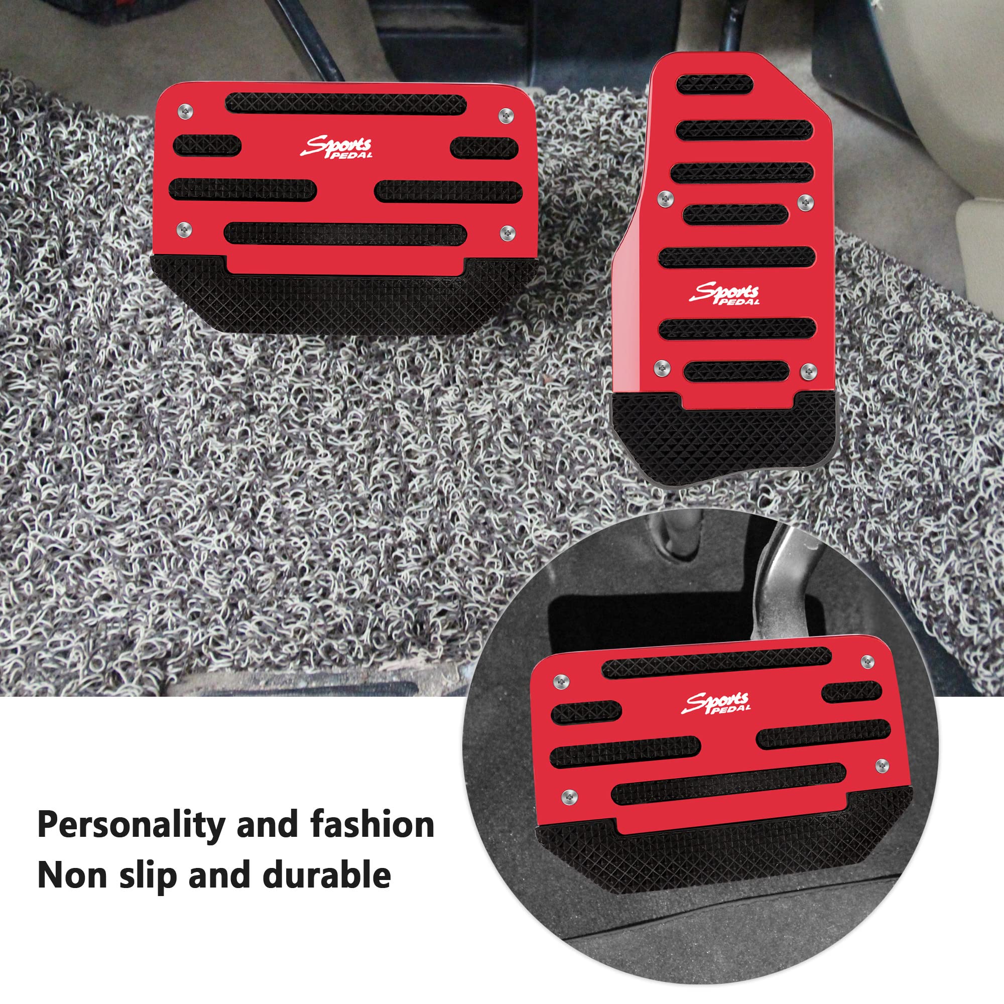 2PCS Non-Slip Auto Pedal Covers - Aluminum Alloy Gas & Brake Pedals for Sporty Cars - Universal Car Accessories for Safe Driving (Red)