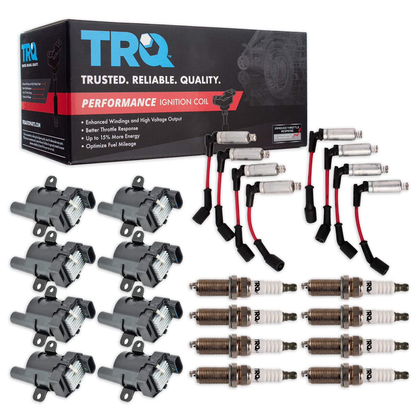 TRQ Performance Ignition Coil & Spark Plug Wire Set - Compatible with 04-05 Buick, 03-07 Chevrolet GMC, 03-04 Isuzu - High Performance Engine Upgrade for Smoother Acceleration & Better Fuel Efficiency - Perfect for DIY Car Enthusiasts & Professional Mechanics