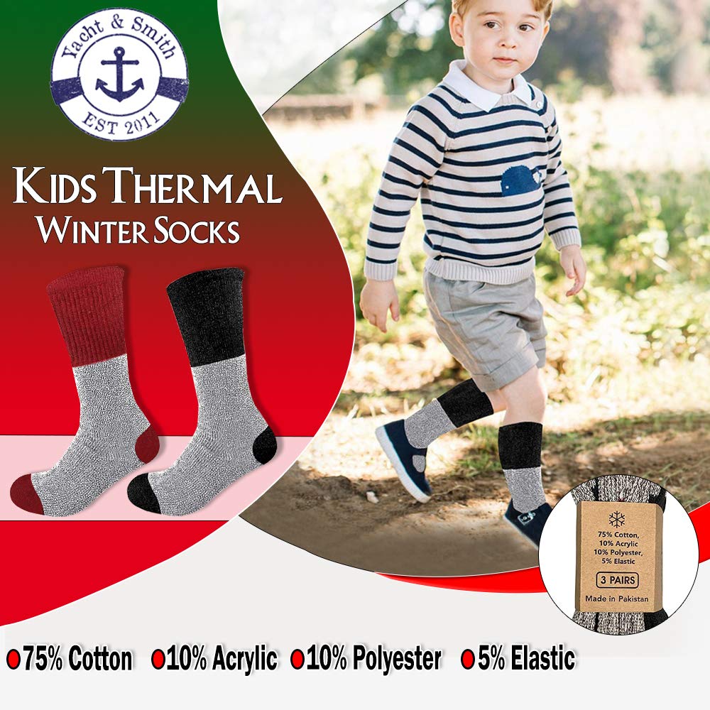Yacht & Smith Kids Thermal Winter Socks - Soft Cotton Crew Socks for Boys & Girls - Warm & Comfortable Cold Weather Socks for School, Outdoor Activities & Snow Play