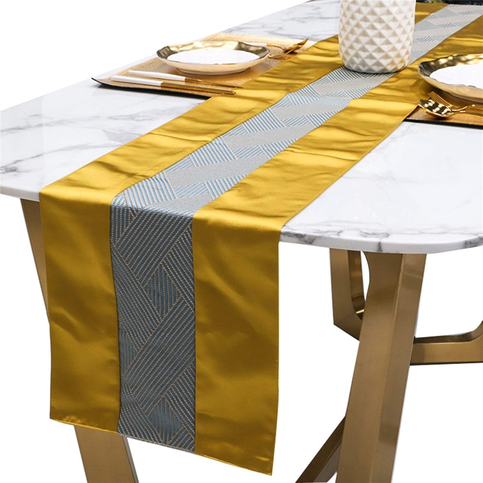 Elegant Geometric Gold Table Runner - Stylish Indoor Living Room Decor, Coffee Table Cover, TV Cabinet & Porch Accent - Perfect for Dining, Parties & Home Styling