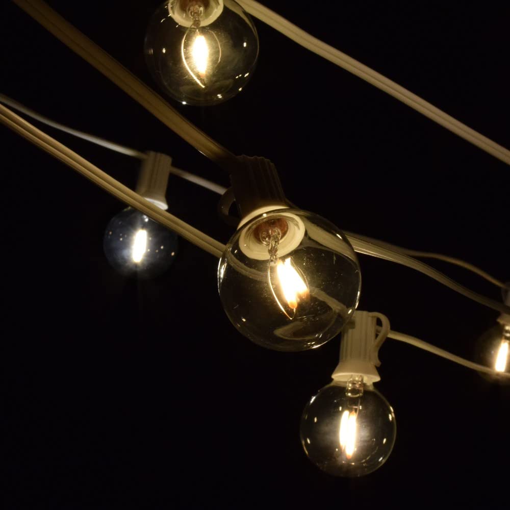 G40 LED Warm White Outdoor Patio String Lights - 10 ft with 0.6W Bulbs, Weatherproof for Garden, Backyard, Wedding & Party Decor (White Wire, Filament Style)