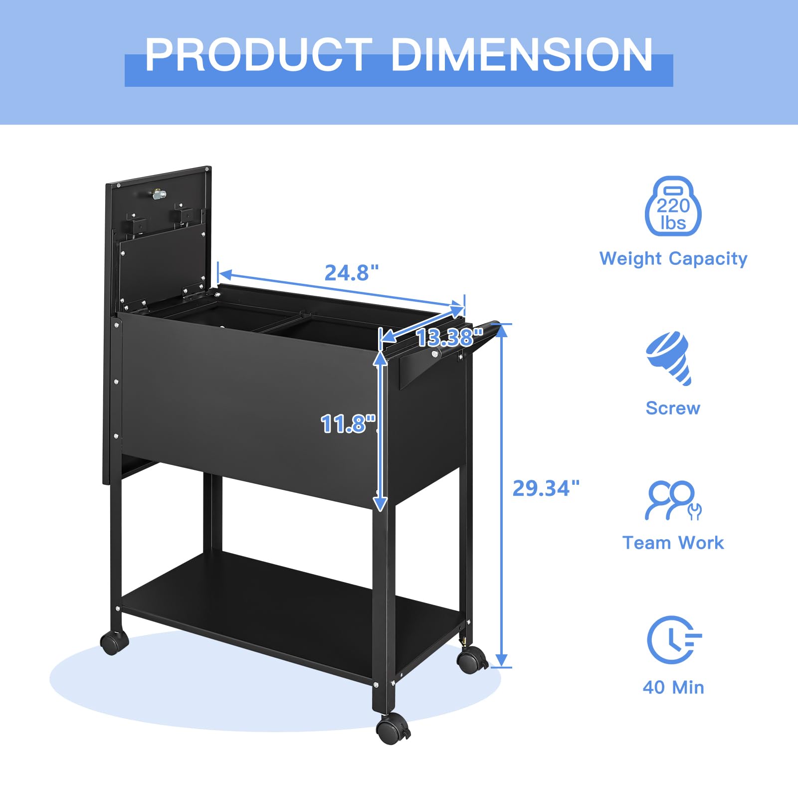 Yizosh Mobile File Storage Cart with Wheels - Lockable Metal Rolling File Cabinet Organizer for Legal & A4 Documents - Perfect for Office, Home, or School Use (Black)