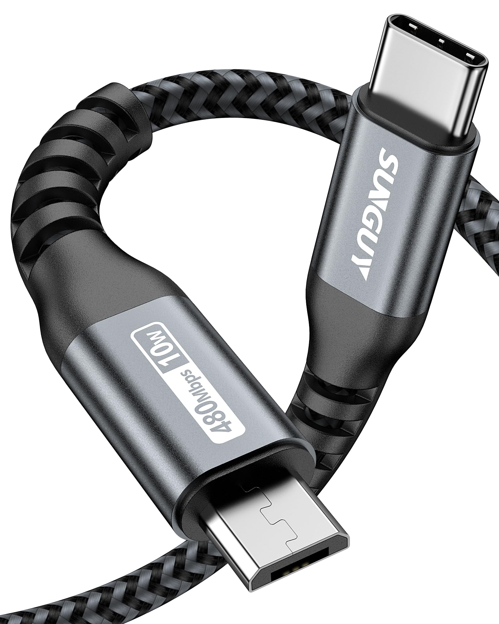 SUNGUY USB C to Micro USB Cable 0.5M - Fast Charging Cord for Micro USB Devices - Compatible with MacBook Pro, Samsung Galaxy S20/S10/S9/S9+, Moto Z/Z2 - Perfect for Home, Office & Travel Charging (Grey)