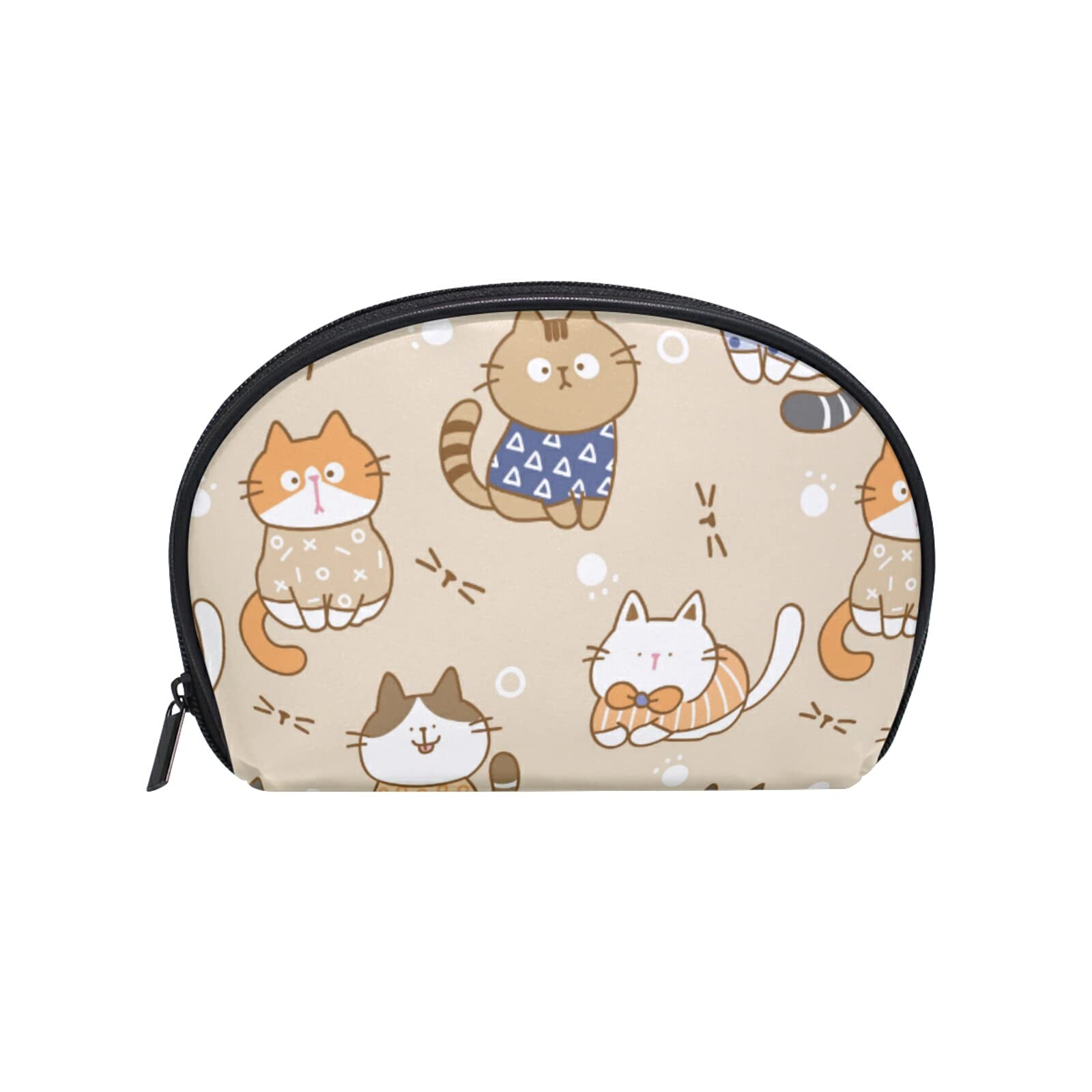 Cute Cartoon Cat Makeup Bag - Small Cosmetic Pouch for Purse, Half Moon Travel Organizer | Perfect for Daily Use, Travel & Gift Giving