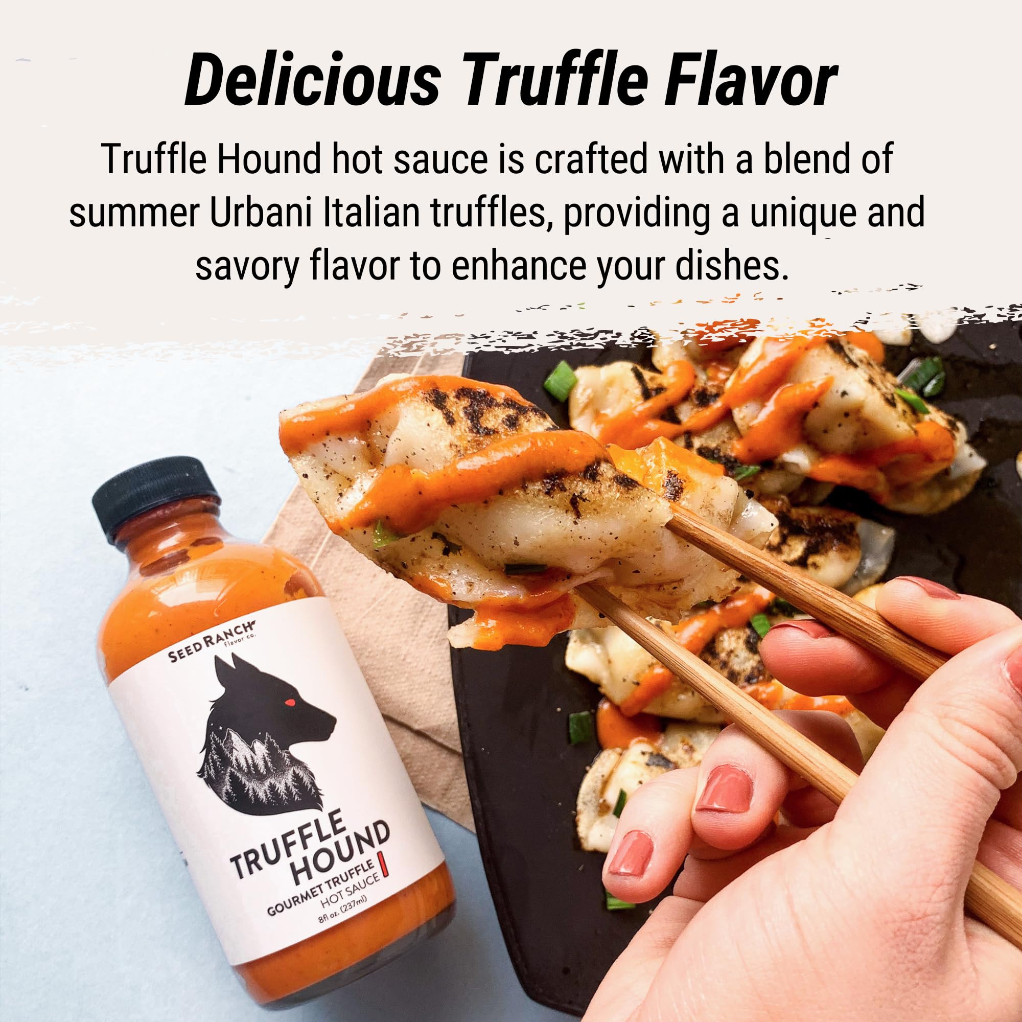 Seed Ranch Gourmet Truffle Hound Hot Sauce - Medium Heat Spicy Truffle Sauce with Chile de Arbol, Ghost Pepper & Garlic - Vegan, Non-GMO Hot Sauce for Pasta, Pizza, Wings & Burgers - Perfect for Cooking, Grilling & Dipping