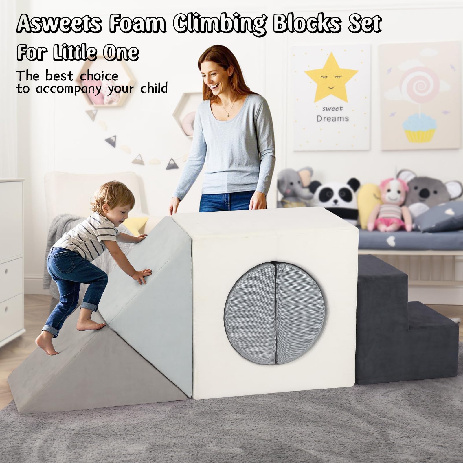 **Asweets Soft Foam Climbing Blocks for Toddlers 1-3 Years – 6-Piece Play Set for Indoor & Outdoor Use – Safe, Non-Toxic Baby Climbing Toys for Crawling, Playtime & Motor Skill Development**    *(Perfect for Playrooms, Daycares, Nursery & Safe Toddler Exploration at Home)*