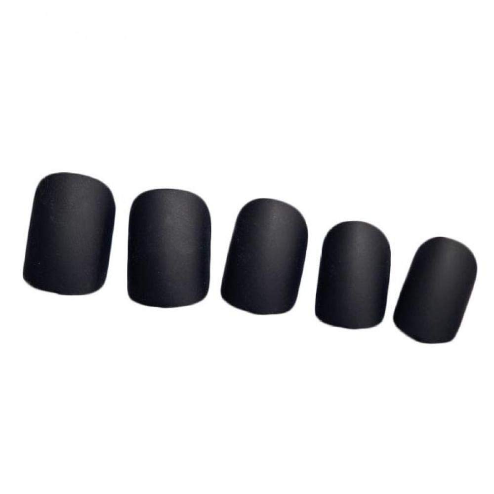 24pcs Korean Style Short False Nails - Black Matte Acrylic Full Cover Fake Nails with Glue | Perfect for Daily Wear, Parties & Special Occasions