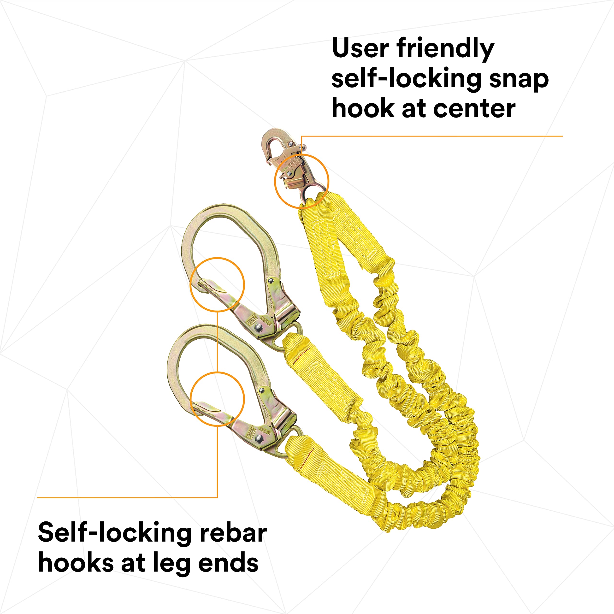 3M DBI-SALA Shockwave 2 6' Shock Absorbing Lanyard - 1244412 | Tubular Web Fall Protection | 100% Tie Off with Steel Rebar Hooks & Snap Hook | Yellow Safety Lanyard for Construction, Roofing & Industrial Work