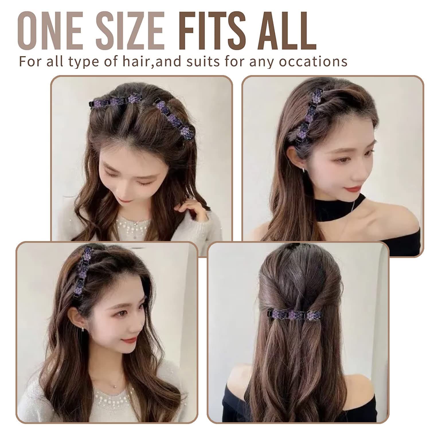 Sparkling Crystal Hair Clips for Women - 8PCS Rhinestone Braided Hair Barrettes, Premium Acrylic Hair Clips Set in Clover & Plum Colors | Perfect for Sectioning, Parties, Weddings & Everyday Styling