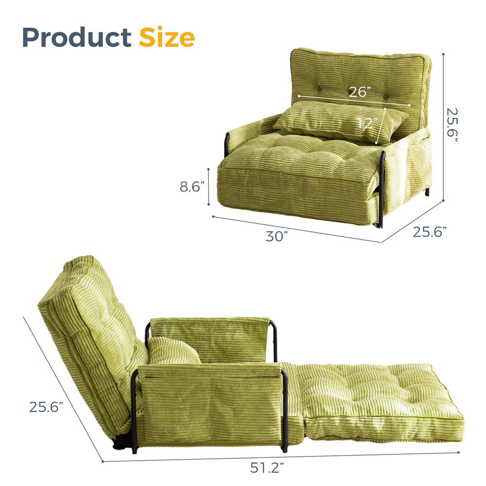MAXYOYO Adjustable Floor Sofa Bed - 5 Position Foldable Lazy Sofa with Pillow & Armrests, Single Size Green - Perfect for Small Spaces, Living Rooms, Dorms & Guest Beds