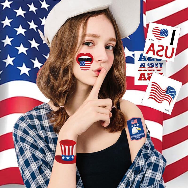 Patriotic Memorial Day Temporary Tattoos - USA Flag Face & Body Stickers for Kids & Adults - Individually Wrapped - Perfect for Parties, Events & Patriotic Celebrations