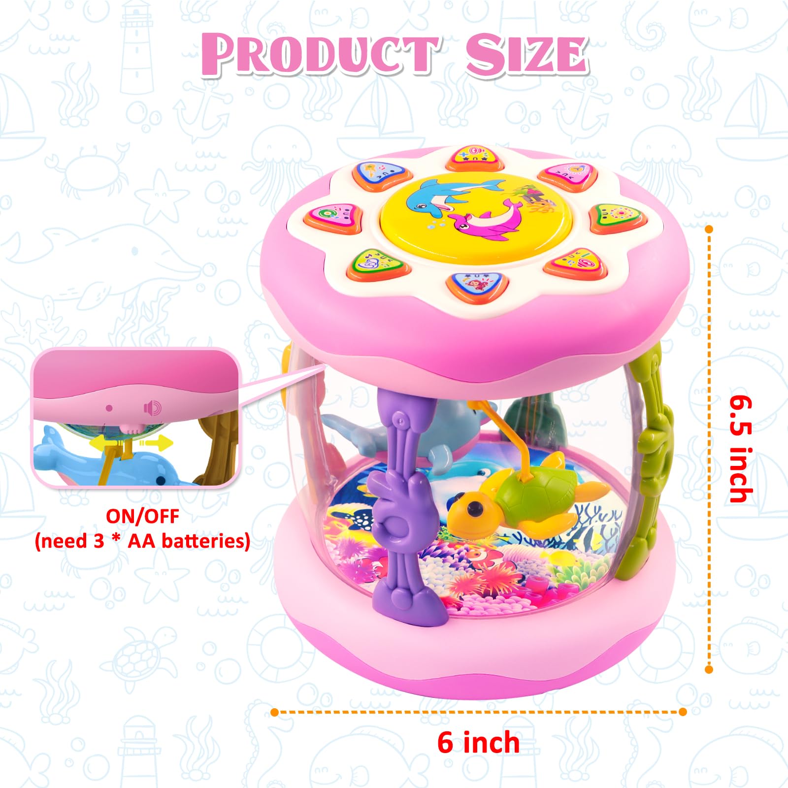 Ocean Rotating Light Up Musical Baby Toys for 6-12 Months - Pink Tummy Time & Crawling Toys for Infant Girls 3-18 Months | Interactive Sensory Toy for 1-3 Year Old Girls | Perfect Baby Shower Gift & Early Learning Developmental Toy