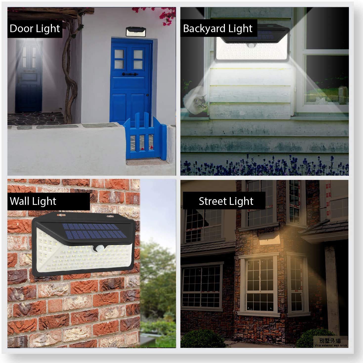 WBM Smart Solar Lights Outdoor - 100 LED Wall Lights with 3 Adjustable Modes, Wireless IP65 Waterproof Security Light (6 Pack) - Perfect for Garden, Patio, Pathway & Driveway Lighting