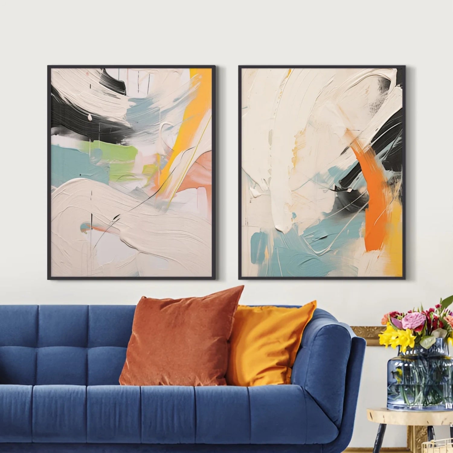 Abstract Painting Set of 2 - Modern Wall Art for Living Room & Bedroom Decor | #AB411 | Handmade Canvas Artwork for Home & Office Interior Design