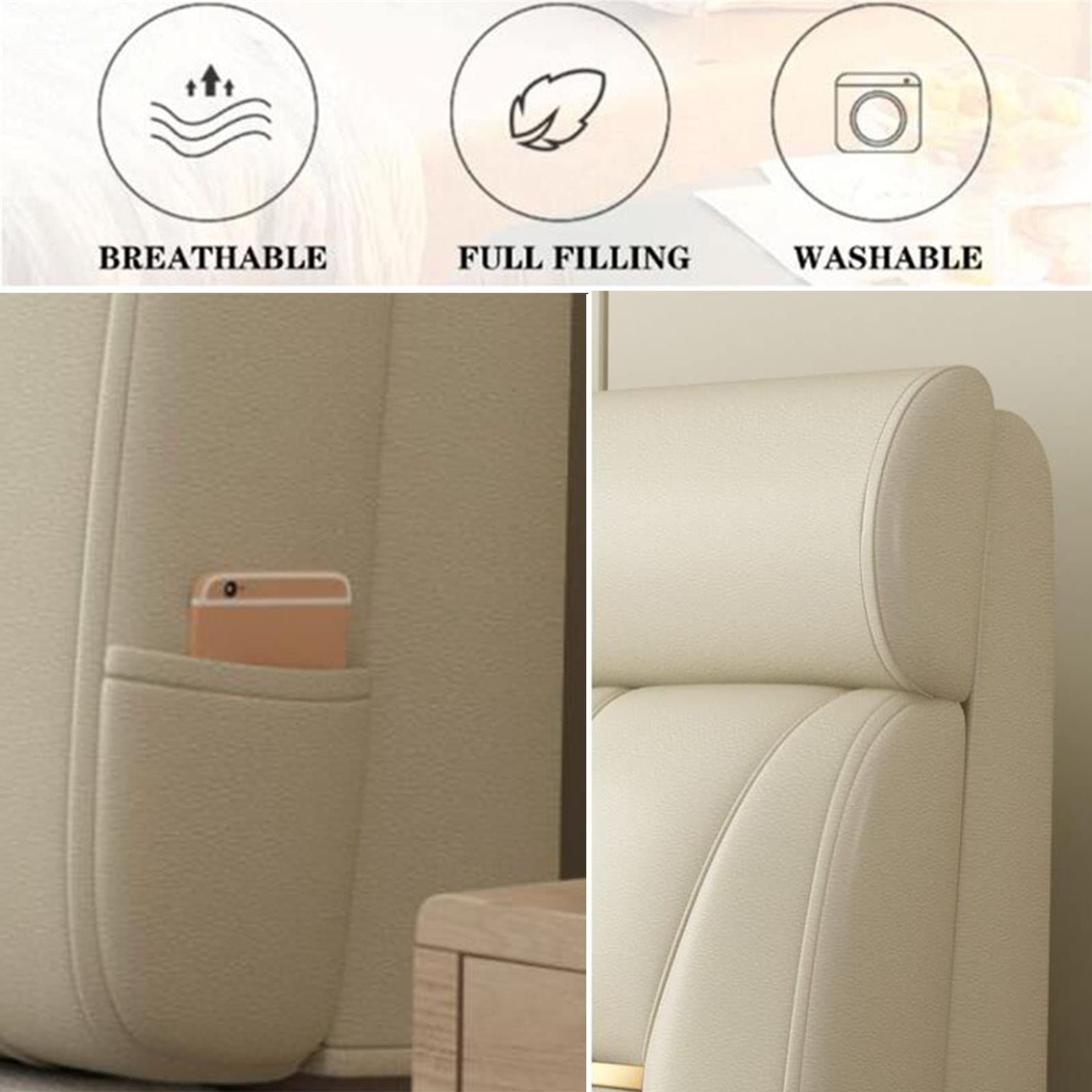 Modern Button-Tufted King Size Headboard - 12cm Thick Premium Wipeable PU Leather Upholstered, Self-Adhesive Design (47.2