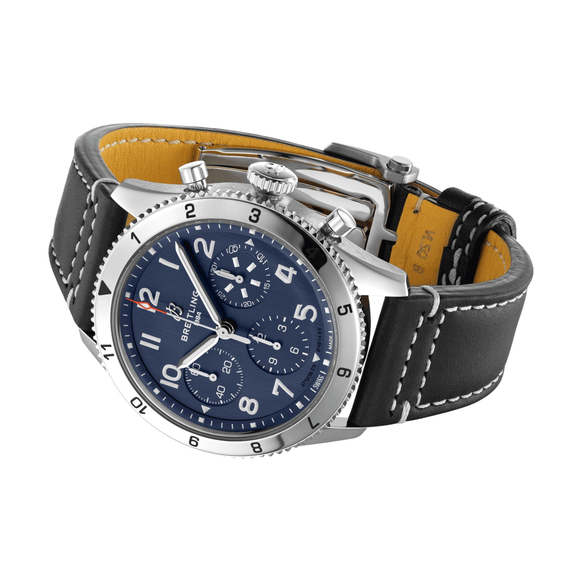 Classic AVI Chronograph 42mm Watch - Tribute to Vought F4U Corsair - Blue Dial with Genuine Leather Strap - Pilot & Military Style Timepiece for Aviation Enthusiasts & Collectors