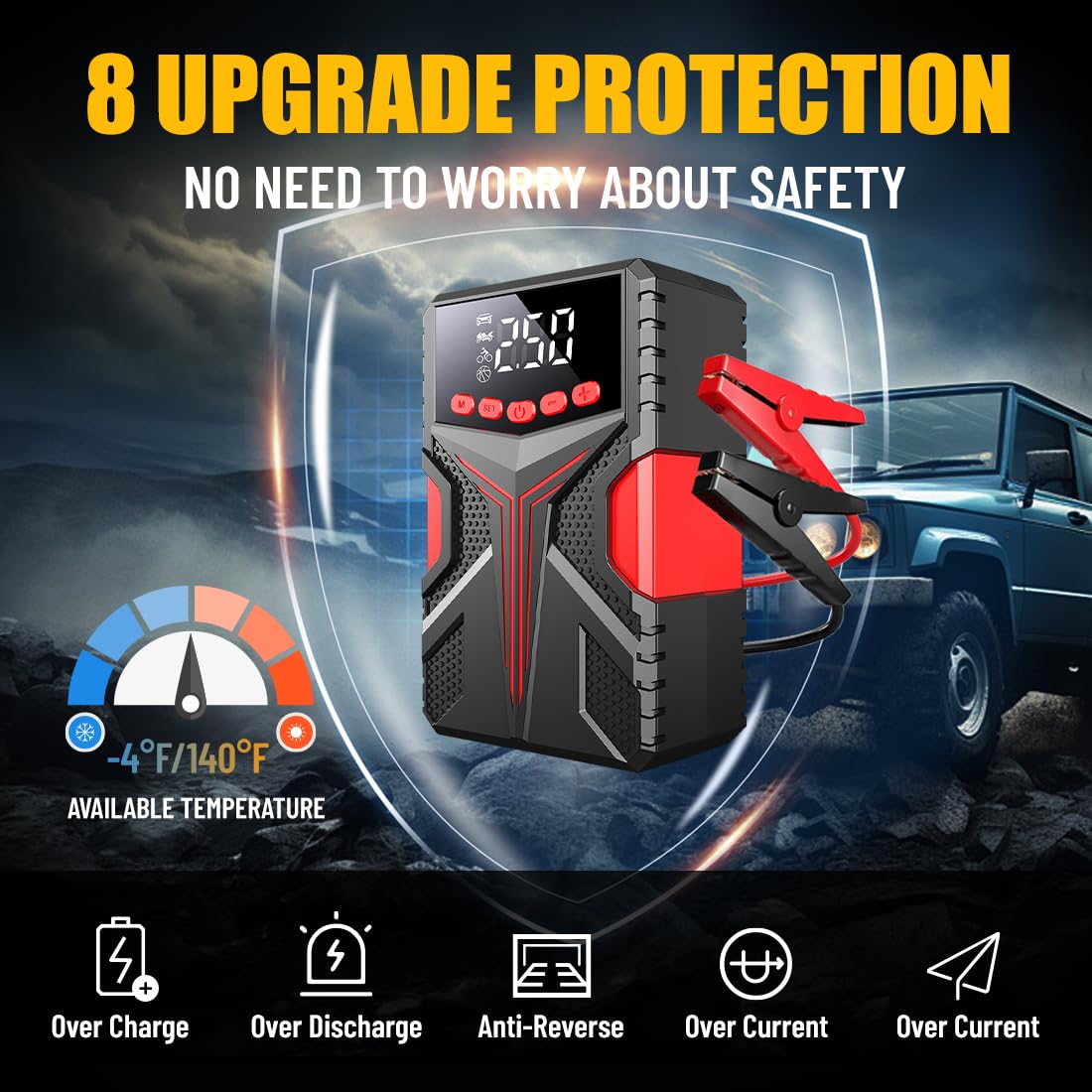 Portable Car Jump Starter with 150PSI Air Compressor & Tire Inflator - 3000A Battery Booster for 10.0L Gas/8.0L Diesel Engines - Emergency Jump Box Kit with Storage Case & Jumper Cables - Perfect for Roadside Emergencies, Camping and Winter Car Maintenance