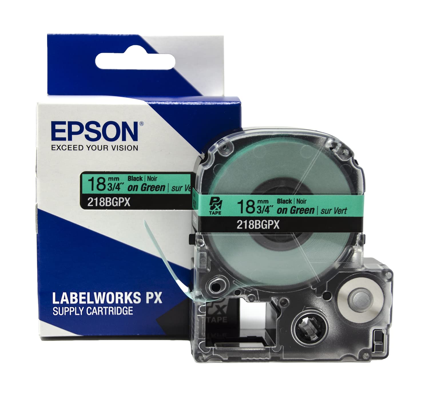 Epson LABELWORKS 218BGPX PET (Polyester) Tape Cartridge - Black on Green Label Maker Tape - 3/4