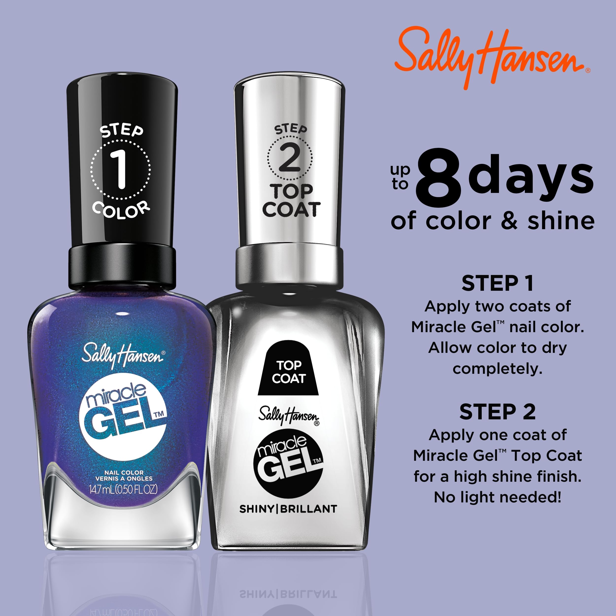 Sally Hansen Miracle Gel™ Hyp-nautical Blue Nail Polish - Long Lasting Gel-Like Formula, No UV Lamp Needed - Perfect for Summer, Beach Vacations & Everyday Wear