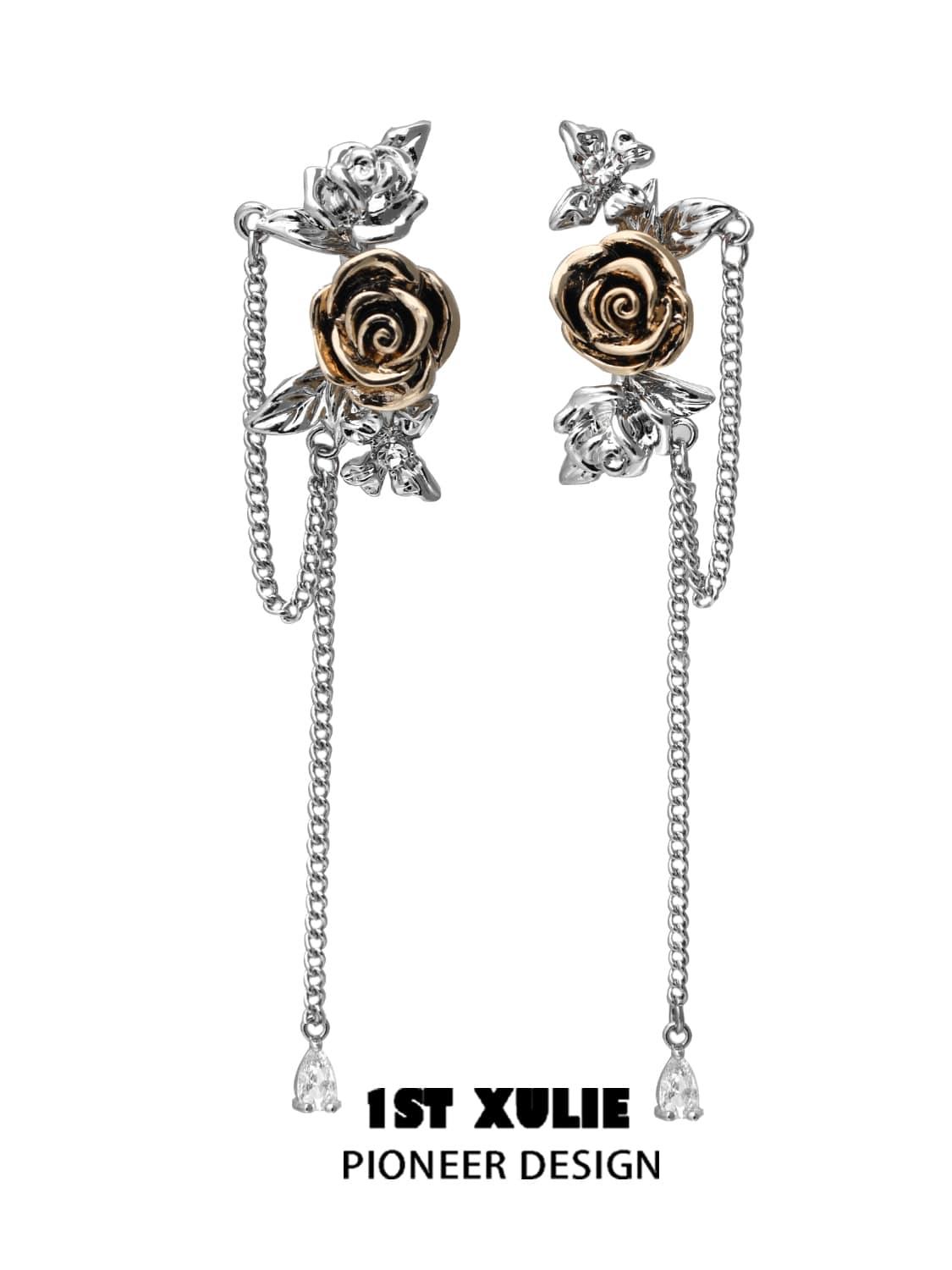 Golden Rose Chain Ear Clips™ - Elegant Dainty Gold Hoop Earrings for Women, Trendy Minimalist Jewelry Gift for Her | Perfect for Parties, Weddings & Everyday Wear