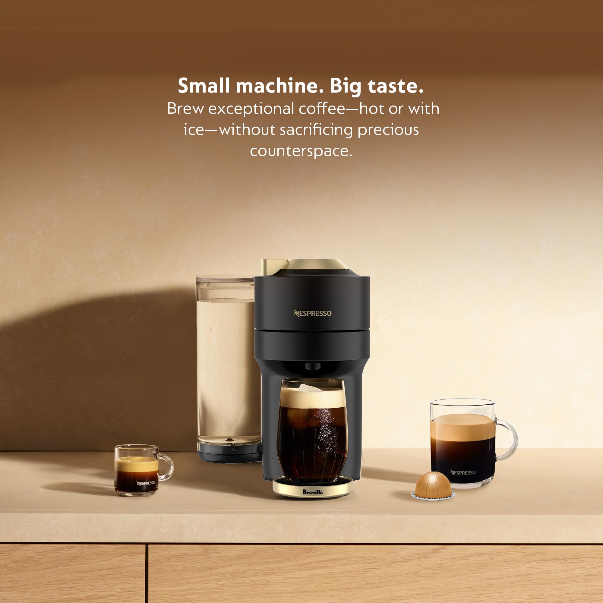 Nespresso Vertuo Pop+ Coffee and Espresso Machine by Breville - Matte Black Gold Limited Edition | Perfect for Home, Office & Small Spaces