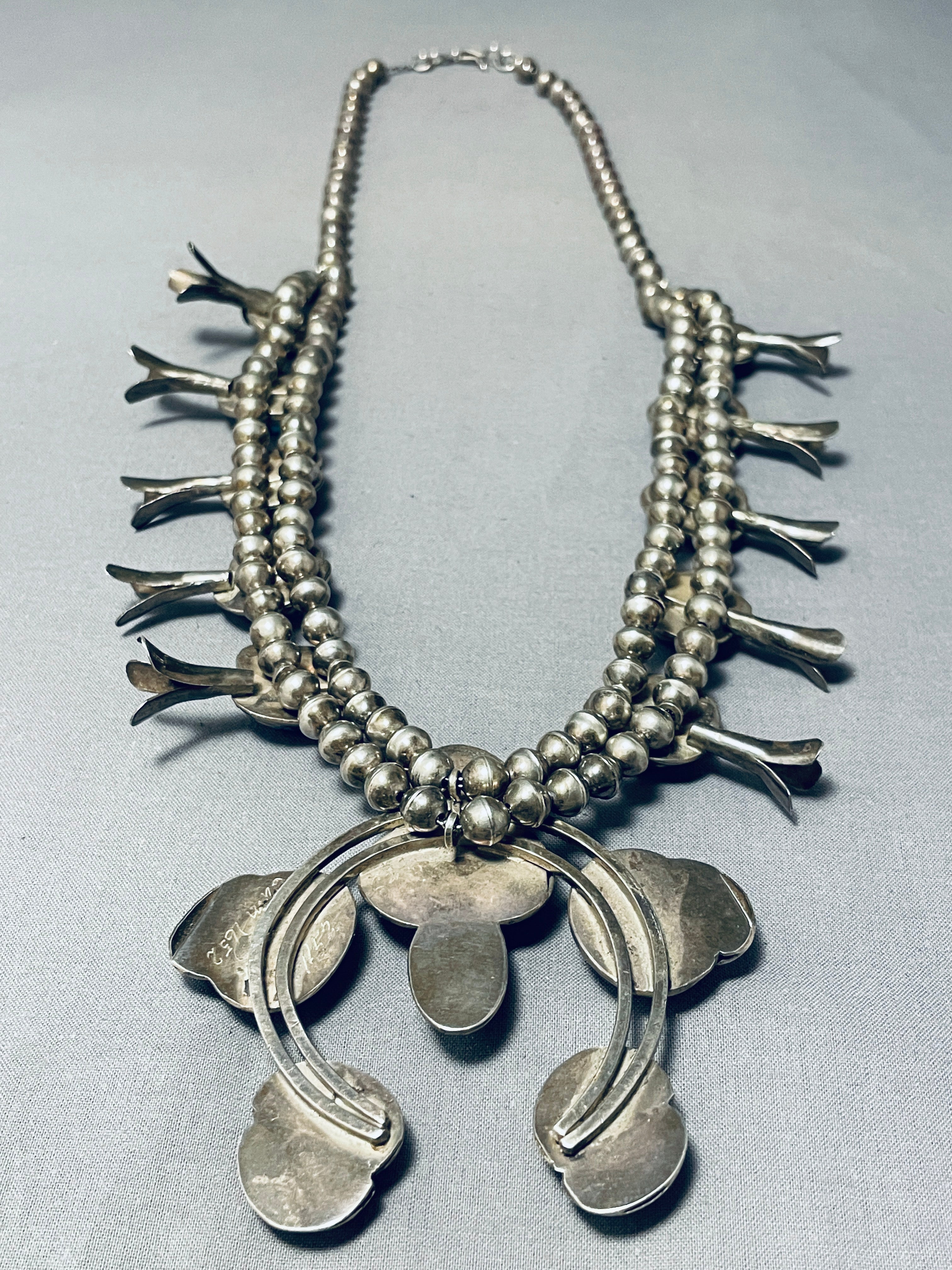 Authentic 100% Bisbee Turquoise Vintage Native American Navajo Sterling Silver Squash Blossom Necklace | Handcrafted Jewelry for Women | Perfect for Boho Fashion, Weddings & Special Occasions