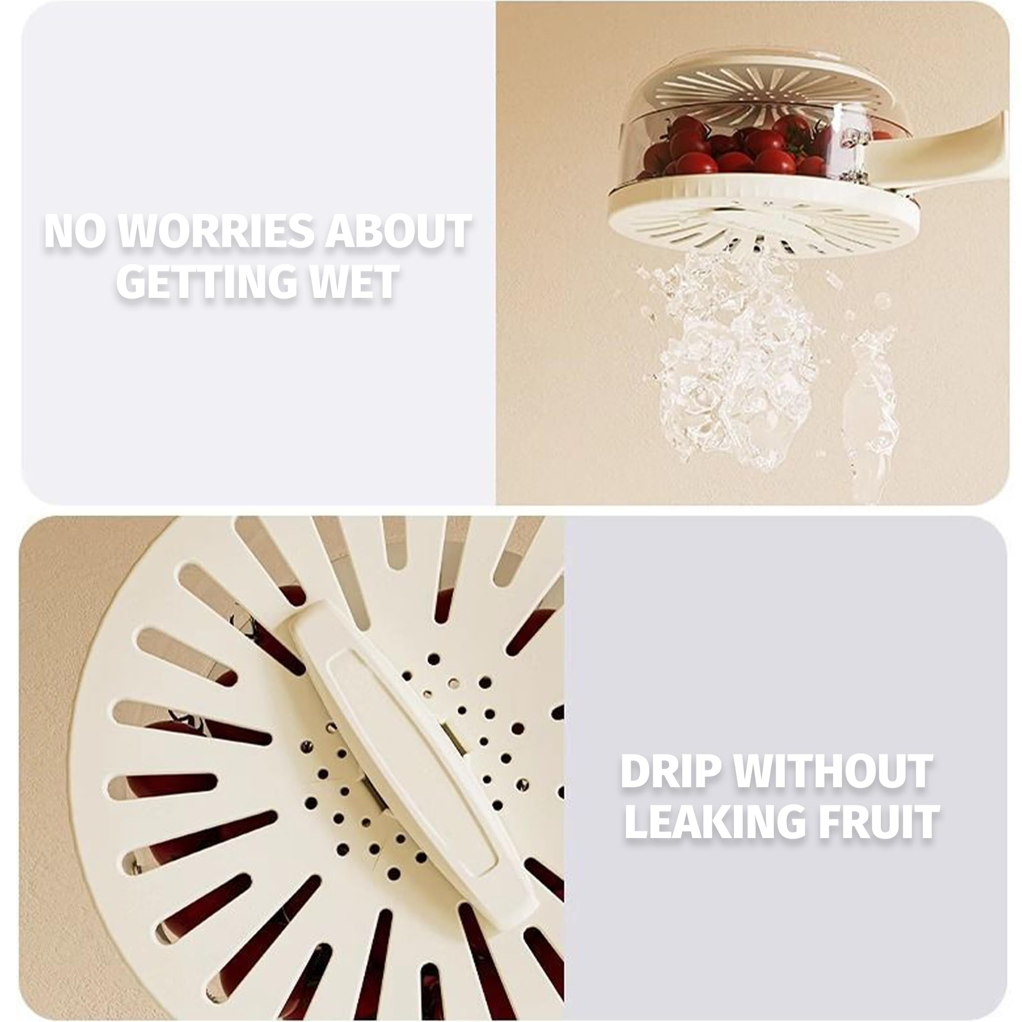 Multifunctional Fruit and Vegetable Washing Bowl with Lid - Foldable Handle Colander & Strainer for Kitchen | Food Prep, Salad Draining, Berry Washing | White (1-Pack)