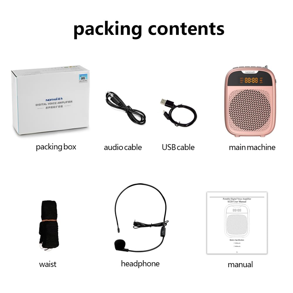NORWII Mini Voice Amplifier Portable Rechargeable Bluetooth Speaker 4000mAh with Wired Microphone - Personal PA System for Teachers, Tour Guides, Meetings & Coaches (Rose Gold) | Wireless Microphone for Presentations, Outdoor Events & Public Speaking