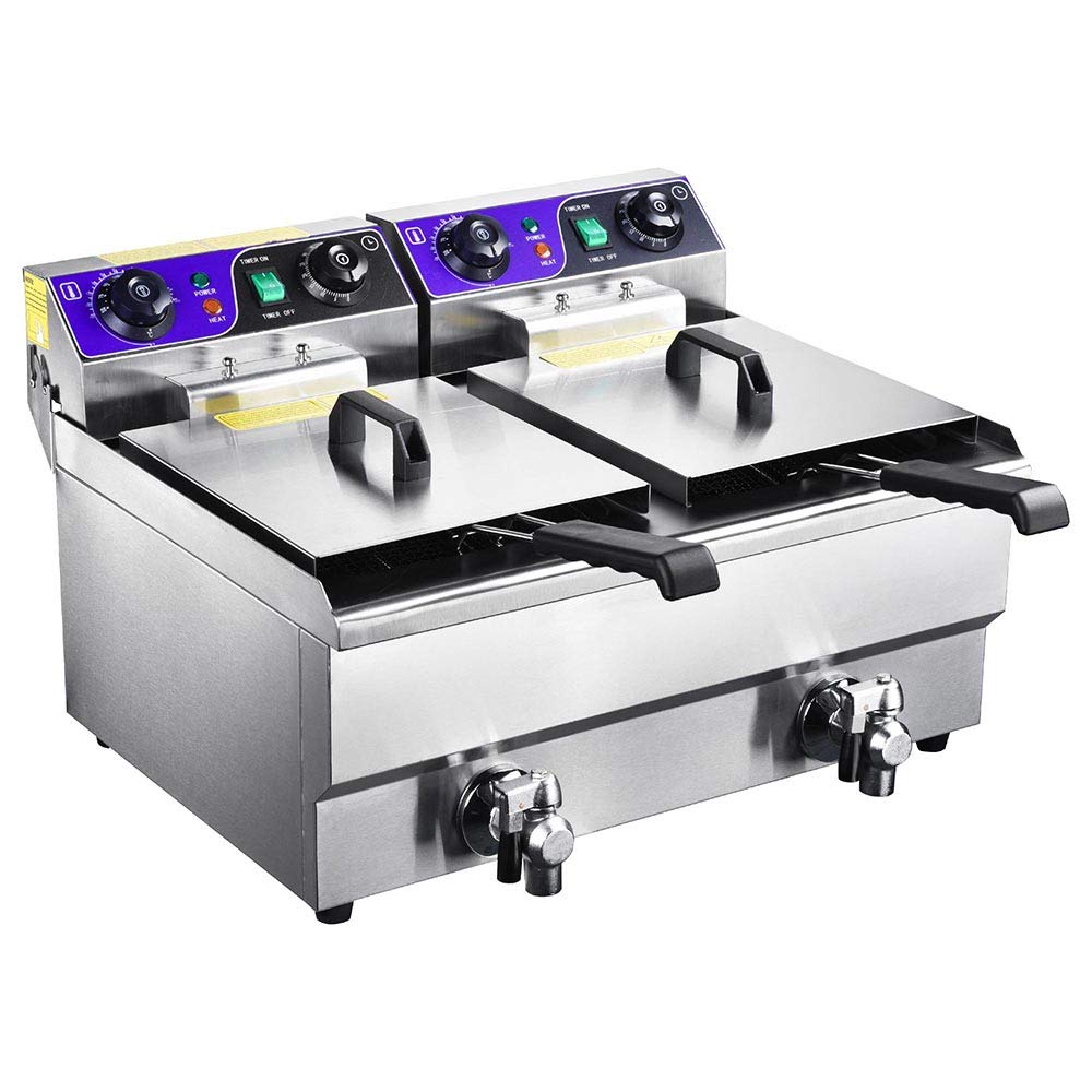 Commercial Electric 20L Stainless Steel Deep Fryer with Timer & Drain Valve - Perfect for Restaurants, Fast Food Shops & Large Batch Cooking