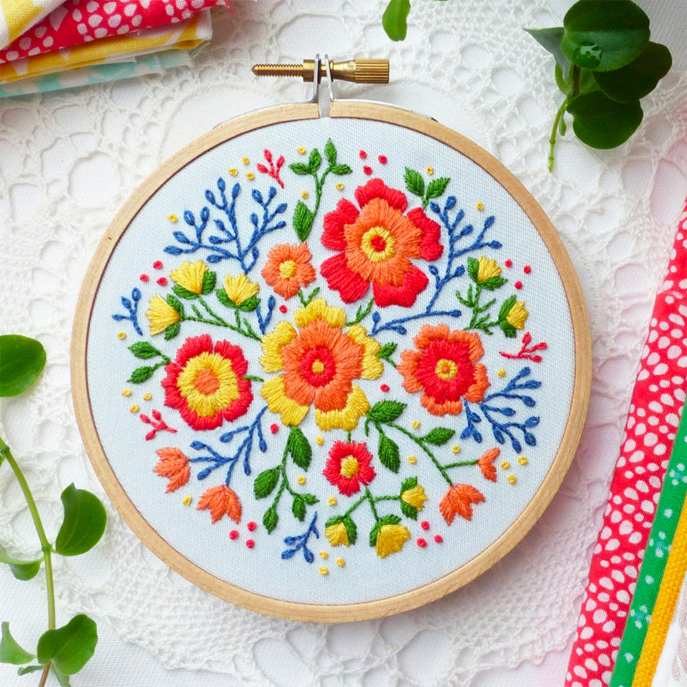 Colorful Flowers Mini Hoop Hand Embroidery Kit for Beginners - DIY Embroidery Starter Set with Threads, Needles & Patterns - Perfect for Home Decor, Gifts & Relaxation Crafts
